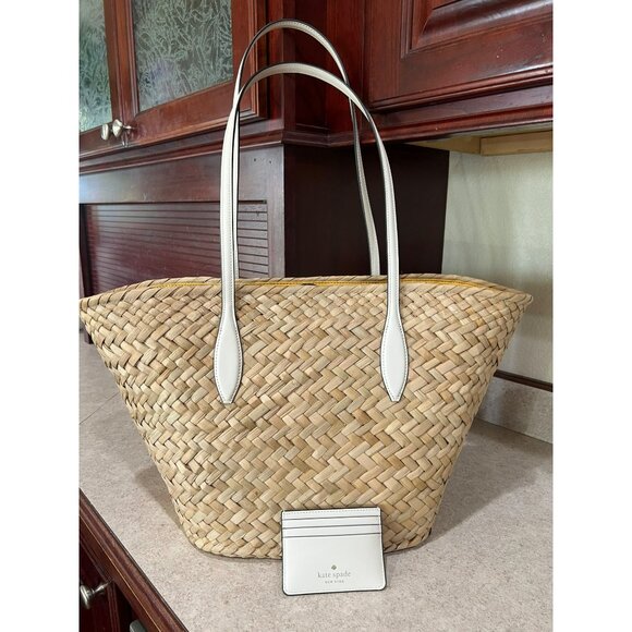 Kate Spade Honey Bee Straw Tote Bag With Matching Wallet Woven Straw Design Yell - Picture 2 of 9